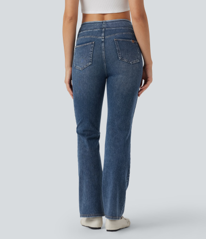 FlexHigh Waisted Washed Casual Bootcut Jeans with Pockets