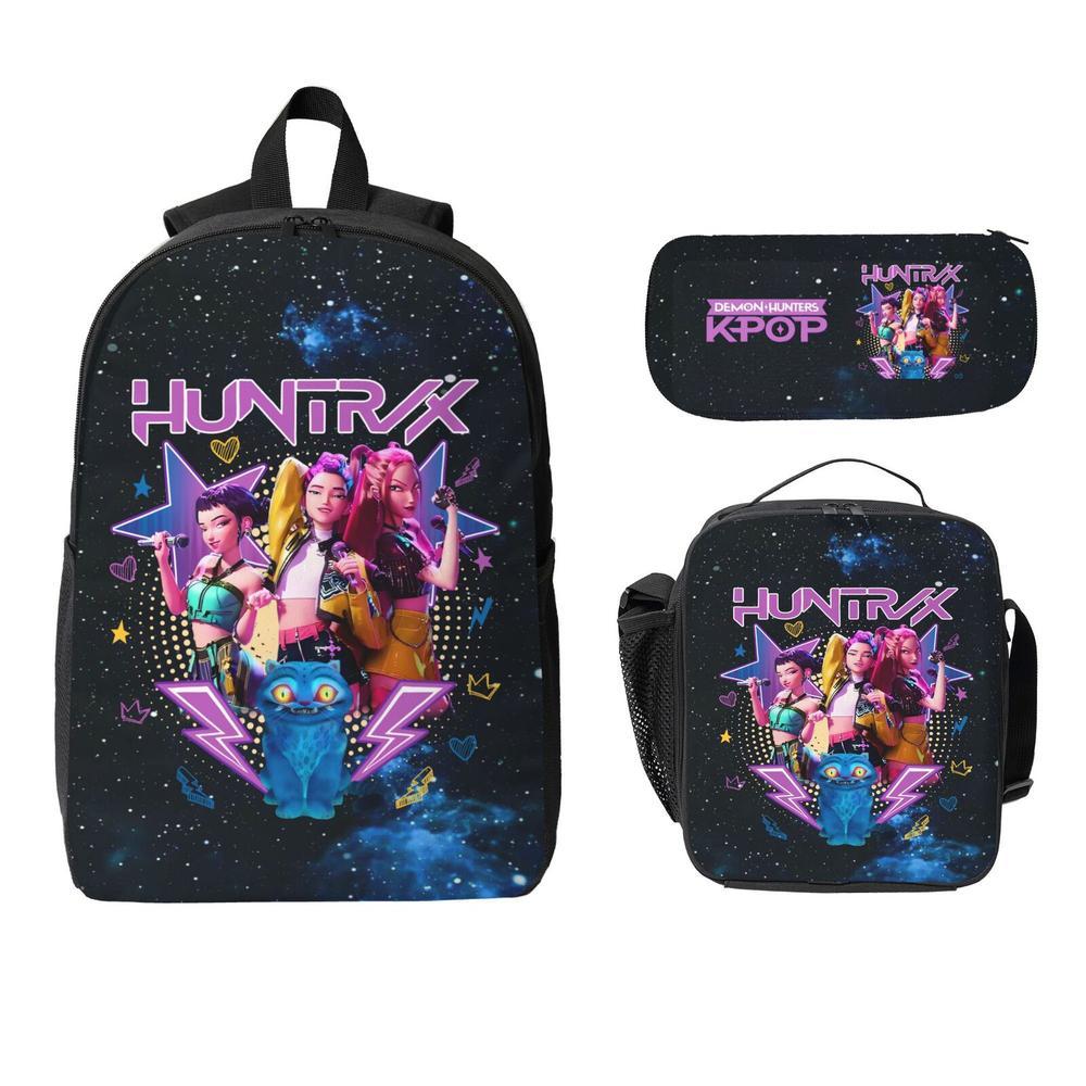 Huntrix K POP School Backpack SAJA BOYS Bags 3PCS Sets for Teens Adults Lightweight Bookbag with Lunch Bag Pencil Case for Middle High School College Students