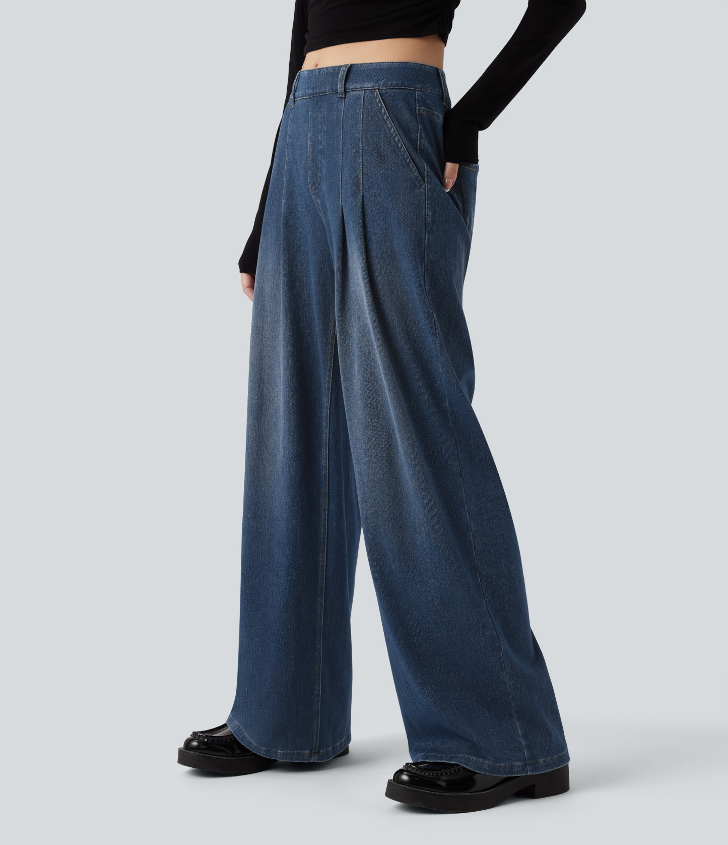 FlexMid Rise Wide Leg Casual Jeans with Pockets