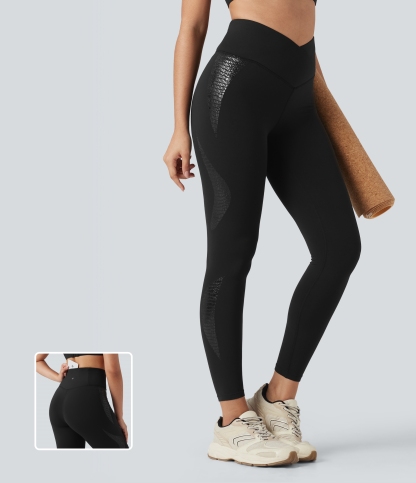 SoftlyZeroHigh Crossover Waisted Skinnny Yoga 7/8 Leggings with Pockets-UPF50+
