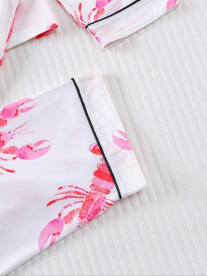 Women's 2-Piece Pajama Set, Lobster Print, Casual Loose-Fit Long Sleeve Top & Elastic Pants, Soft Comfortable Sleepwear Loungewear for Fall Winter