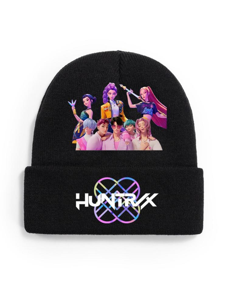2025 new K-pop "Demon Hunters" girl group print knitted hat, velvet hat, warm hat, suitable for teenagers and adults. The same style as the K-pop "Demon Hunters" product.