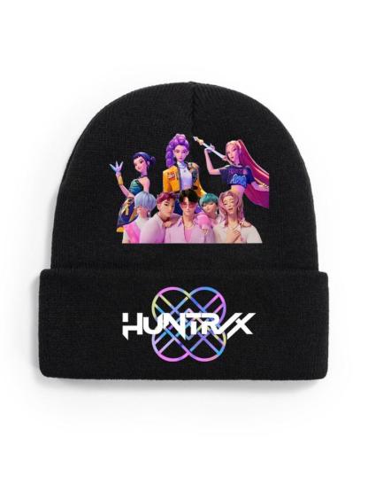 2025 new K-pop "Demon Hunters" girl group print knitted hat, velvet hat, warm hat, suitable for teenagers and adults. The same style as the K-pop "Demon Hunters" product.