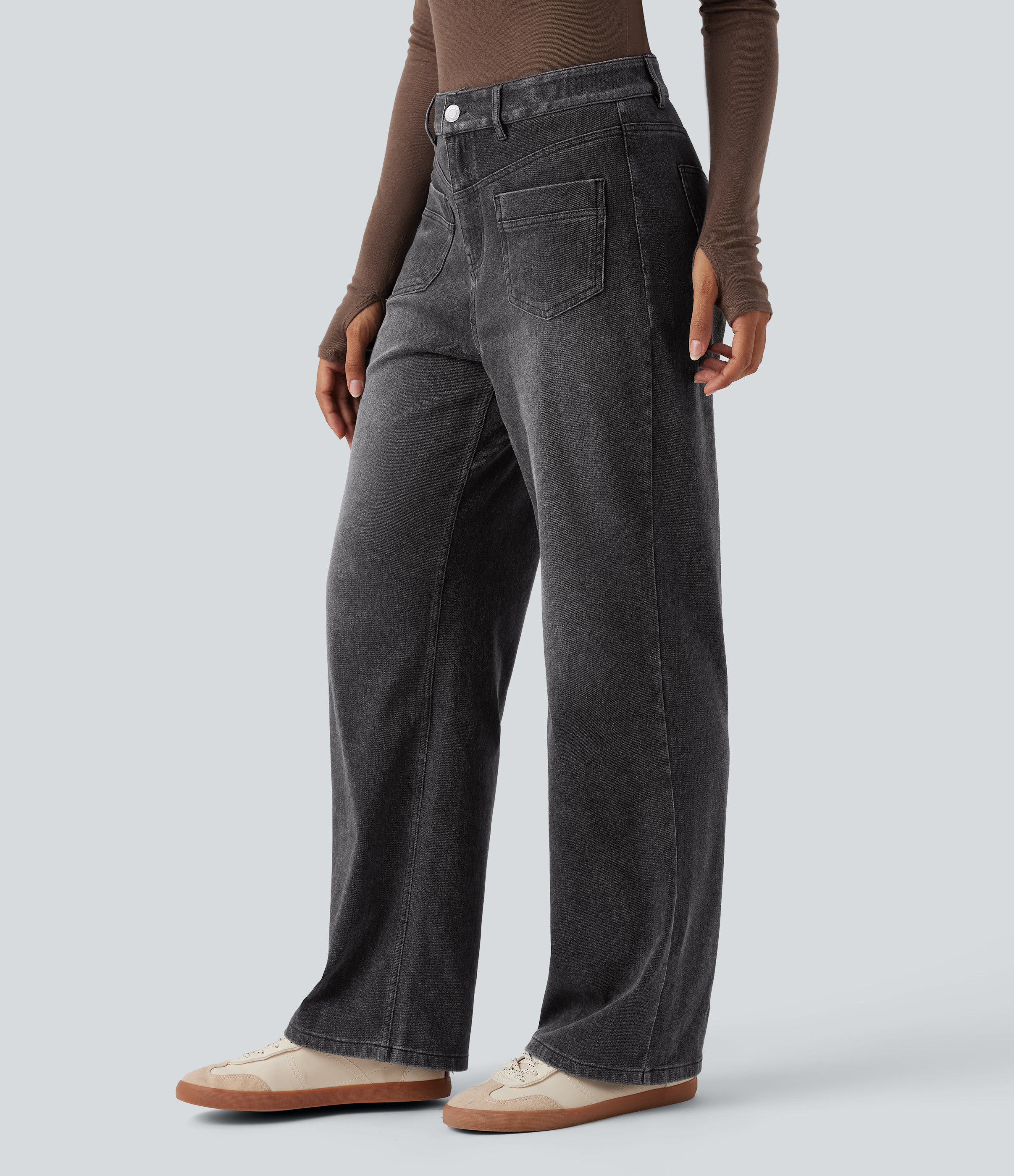 FlexMid Rise Straight Leg Casual Jeans with Pockets