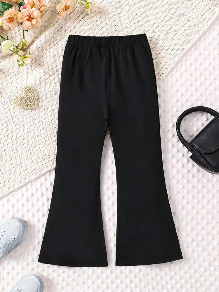 Girls Kpop Demon Hunters Set, Cartoon Pattern Long Sleeve Tee & Comfortable Bell Bottoms, Spring Fall Casual Fitted