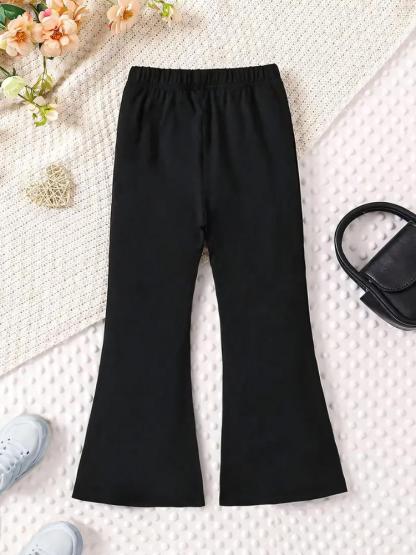 Girls Kpop Demon Hunters Set, Cartoon Pattern Long Sleeve Tee & Comfortable Bell Bottoms, Spring Fall Casual Fitted