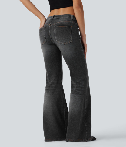FlexLow Rise Flare Washed Casual Jeans with Pockets