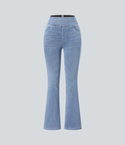 FlexHigh Waisted Pockets Washed Casual Bootcut Jeans
