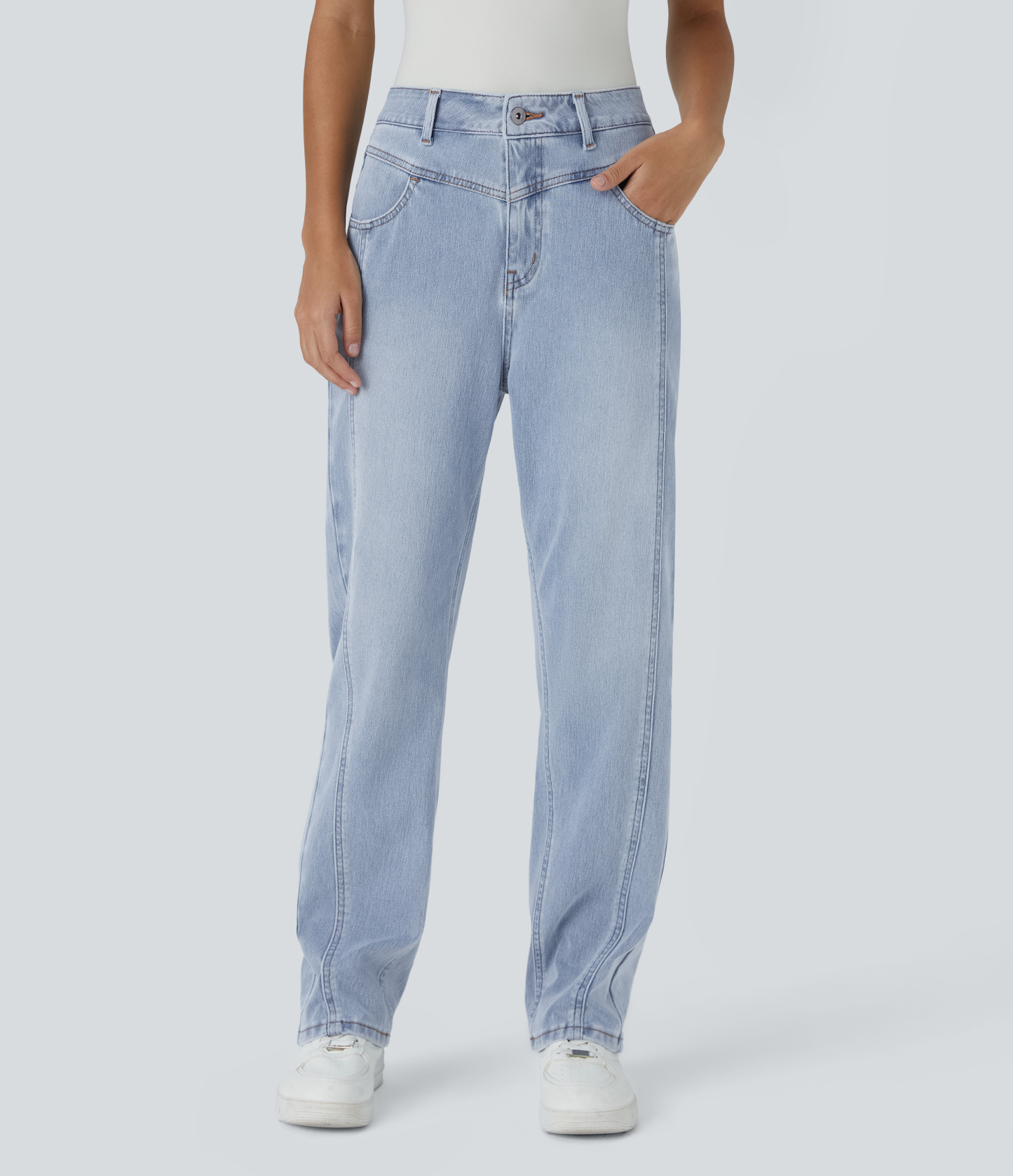 FlexHigh Waisted Zipper Pockets Washed Casual Jeans
