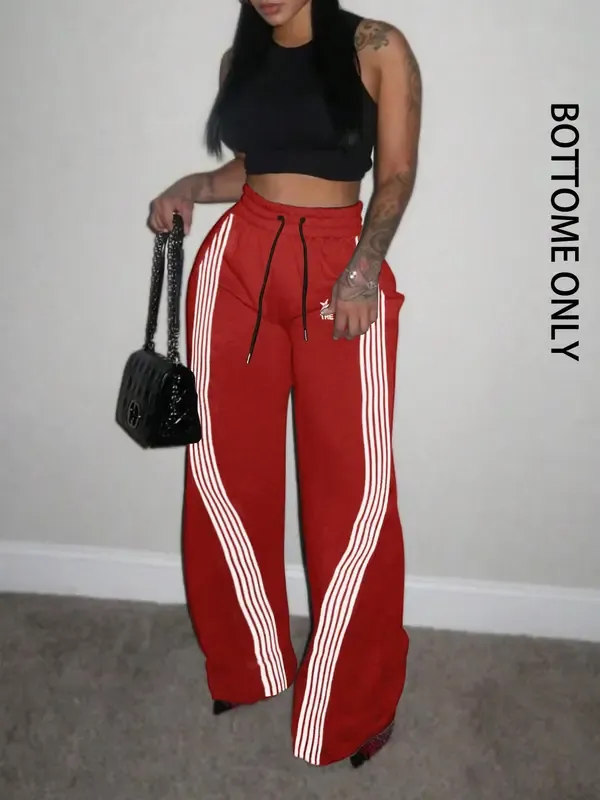 Women's Colorblock Striped Print Drawstring Waist Sweatpants, Comfy, Casual Pocket Pants for Daily Wear, Ladies Bottoms for All Seasons, Casual Fashion Pants