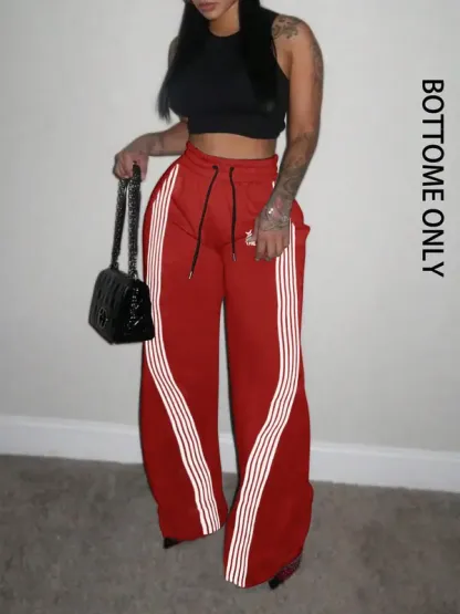 Women's Colorblock Striped Print Drawstring Waist Sweatpants, Comfy, Casual Pocket Pants for Daily Wear, Ladies Bottoms for All Seasons, Casual Fashion Pants