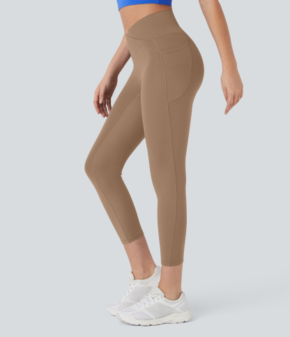 SoftlyZeroHigh Waisted Crossover Pocket Capri Yoga Leggings-UPF50+