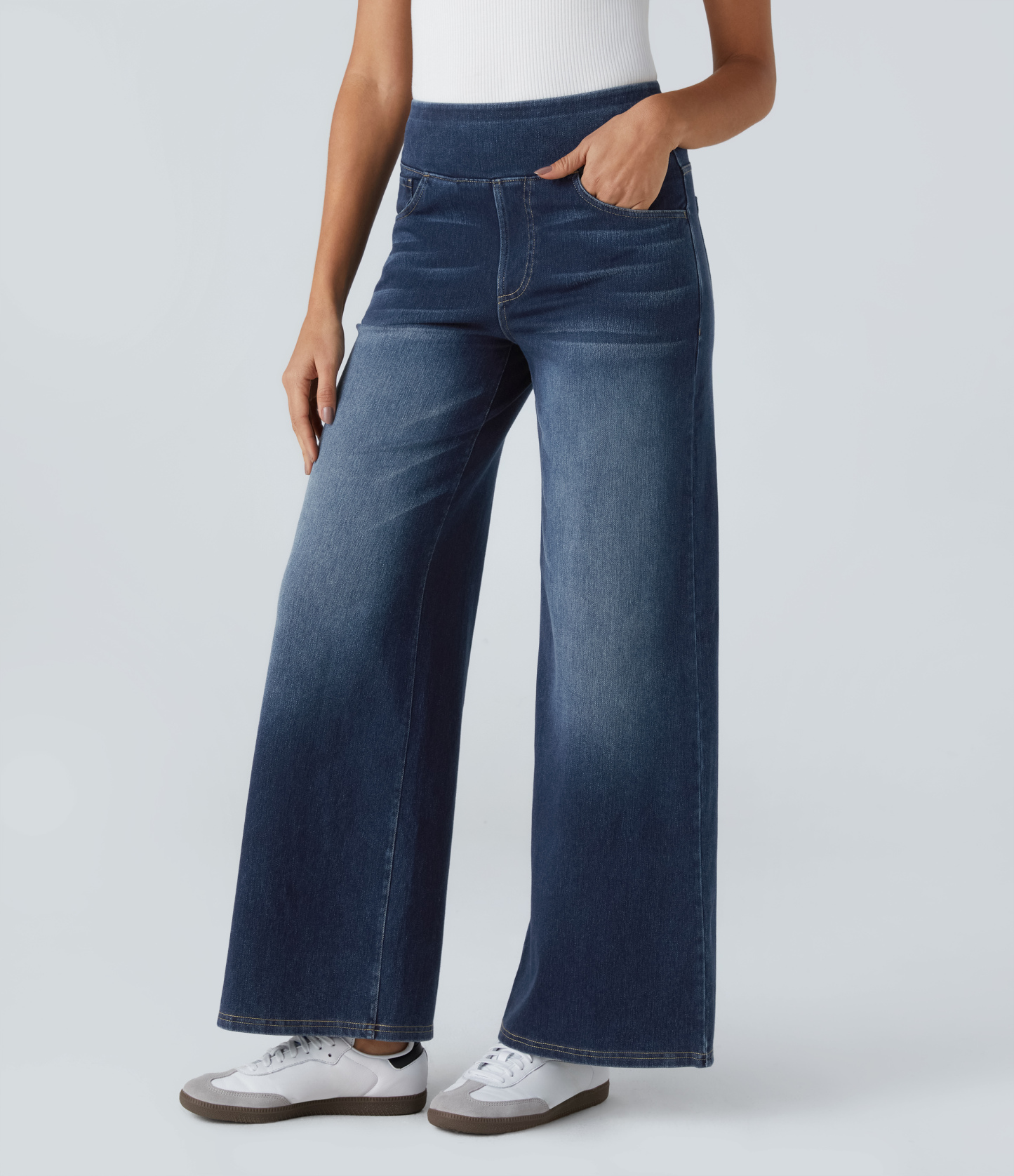 FlexHigh Waisted Pockets Baggy Wide Leg Washed Casual Jeans