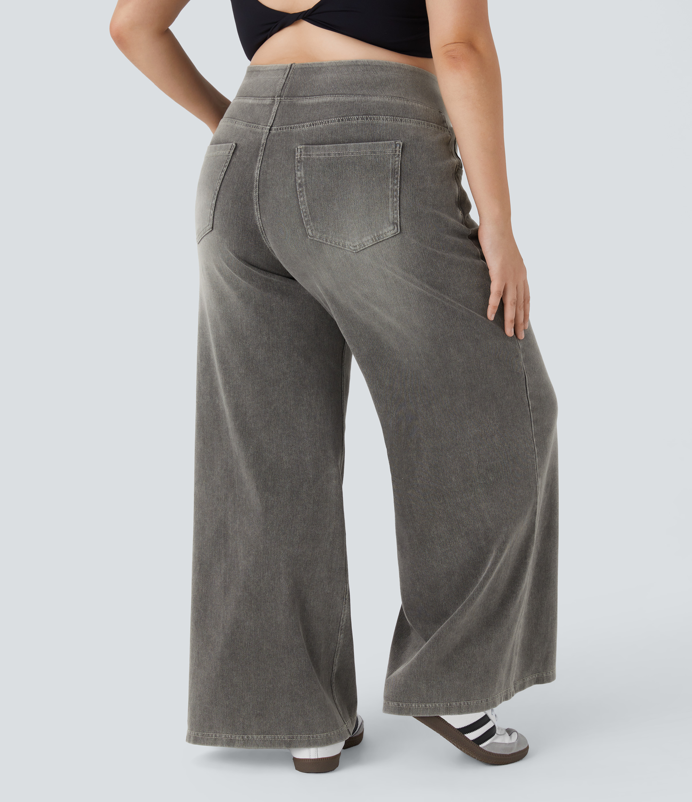 FlexHigh Waisted Pockets Baggy Wide Leg Washed Casual Plus Size Jeans