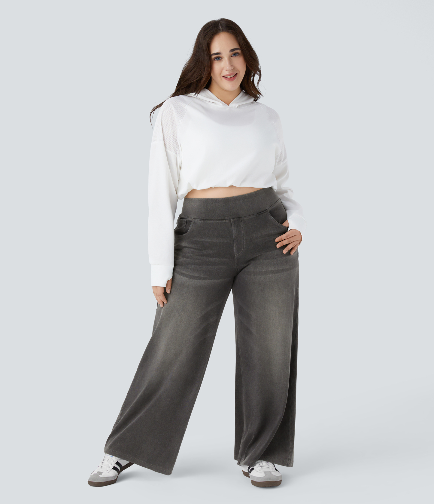 FlexHigh Waisted Pockets Baggy Wide Leg Washed Casual Plus Size Jeans