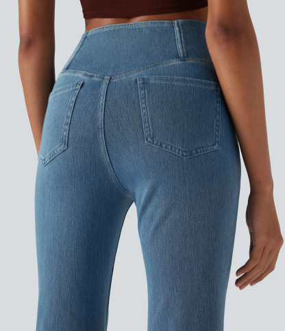 FlexHigh Waisted Crossover Pocket Washed Casual Jeans