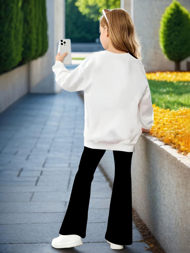 Halloween Christmas Kp Cool Girl Pattern Print 2-Piece Set, Power Girl Outfit, Girls' Casual Sportswear, Comfortable Elastic Waist Pants, Spring Fall Winter