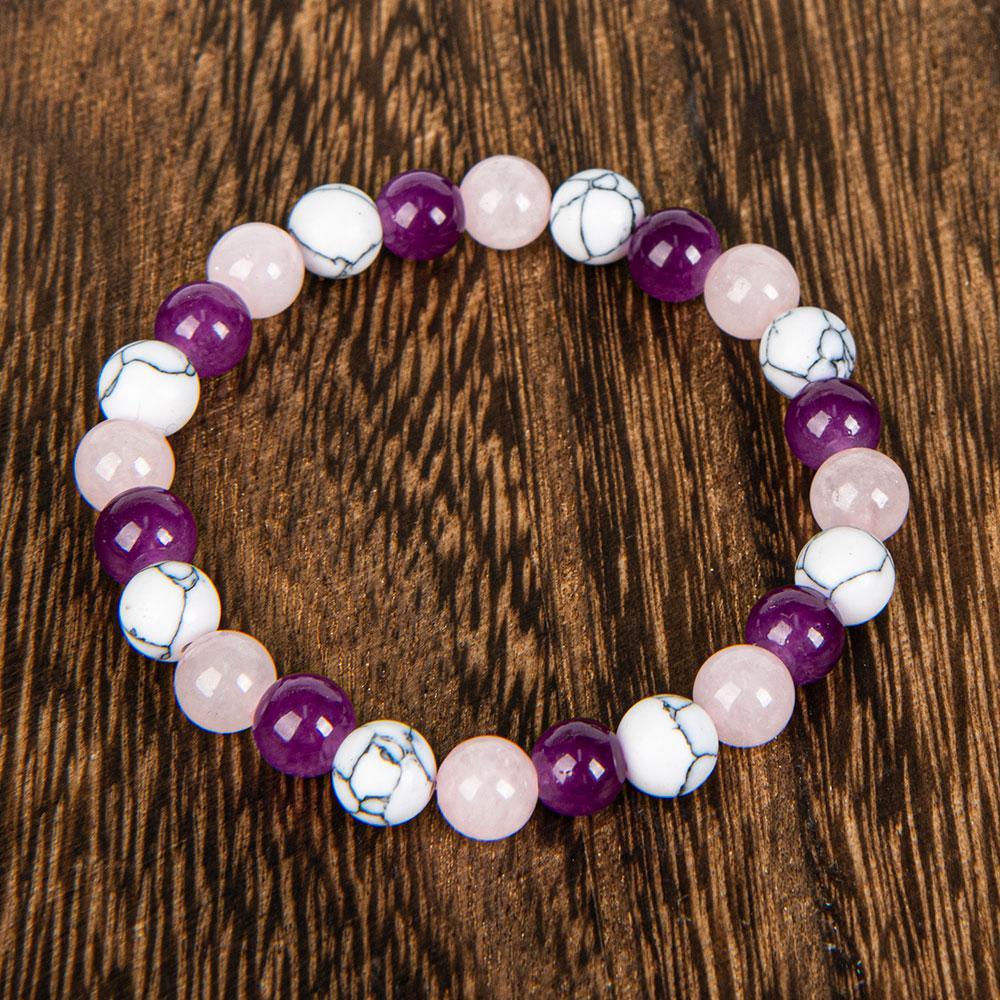 Sleep Aid Handmade White Turquoise And Crystal Bead Bracelet, Perfect Gift For Men And Women, Elastic Bracelet, Send Friends And Relatives, Brings Serenity & Luck - Infused With Prosperity Energy