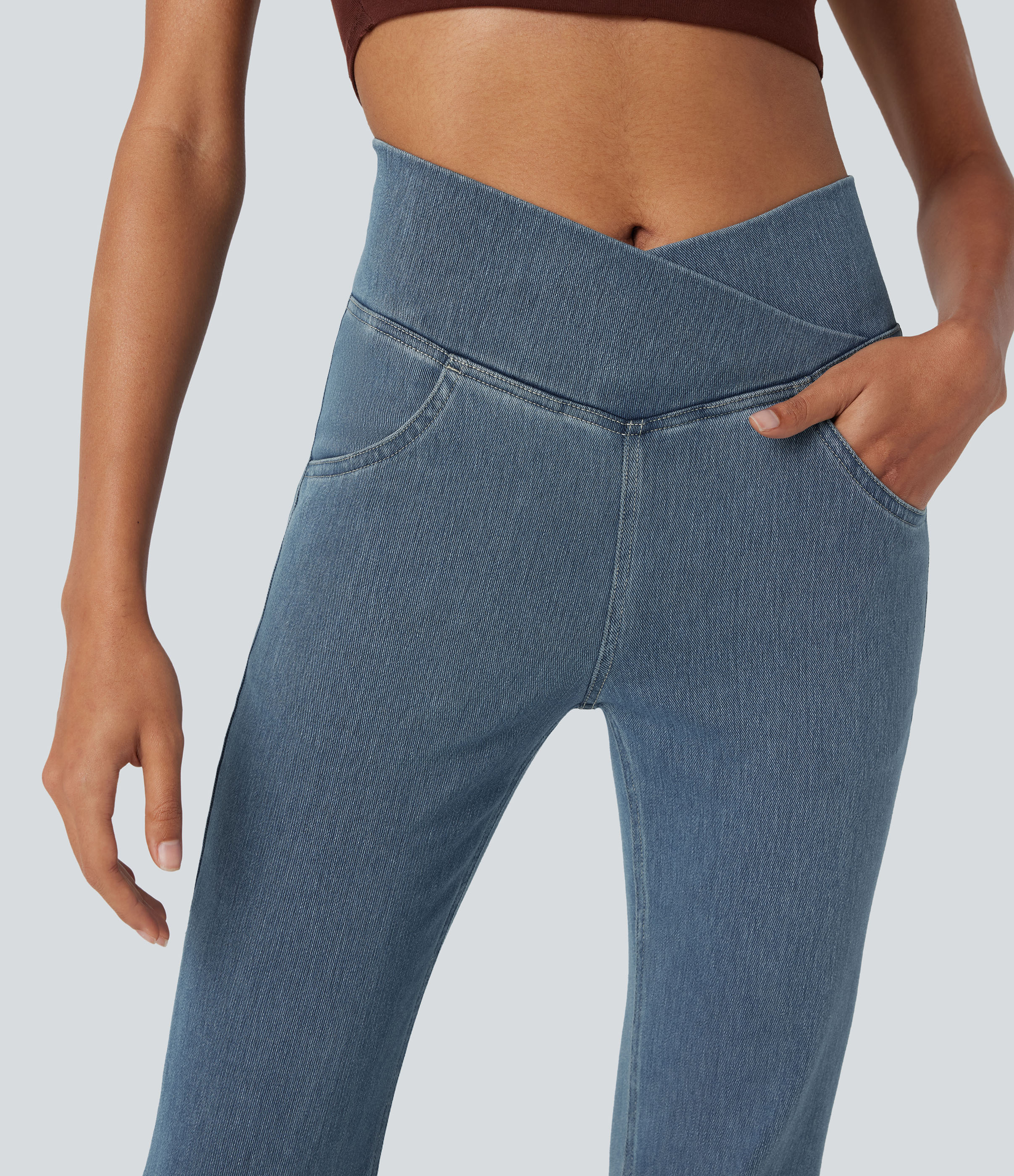 FlexHigh Waisted Crossover Pocket Washed Casual Jeans