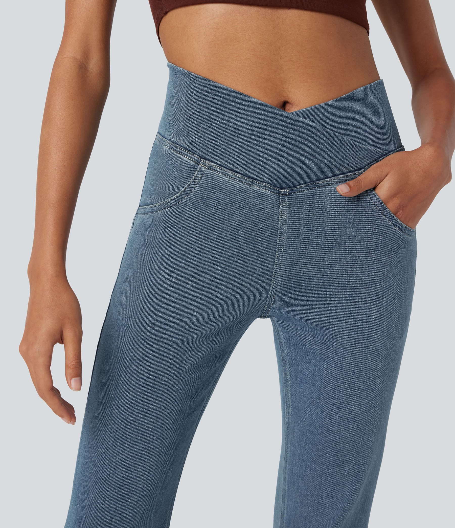 FlexHigh Waisted Crossover Pocket Washed Casual Jeans