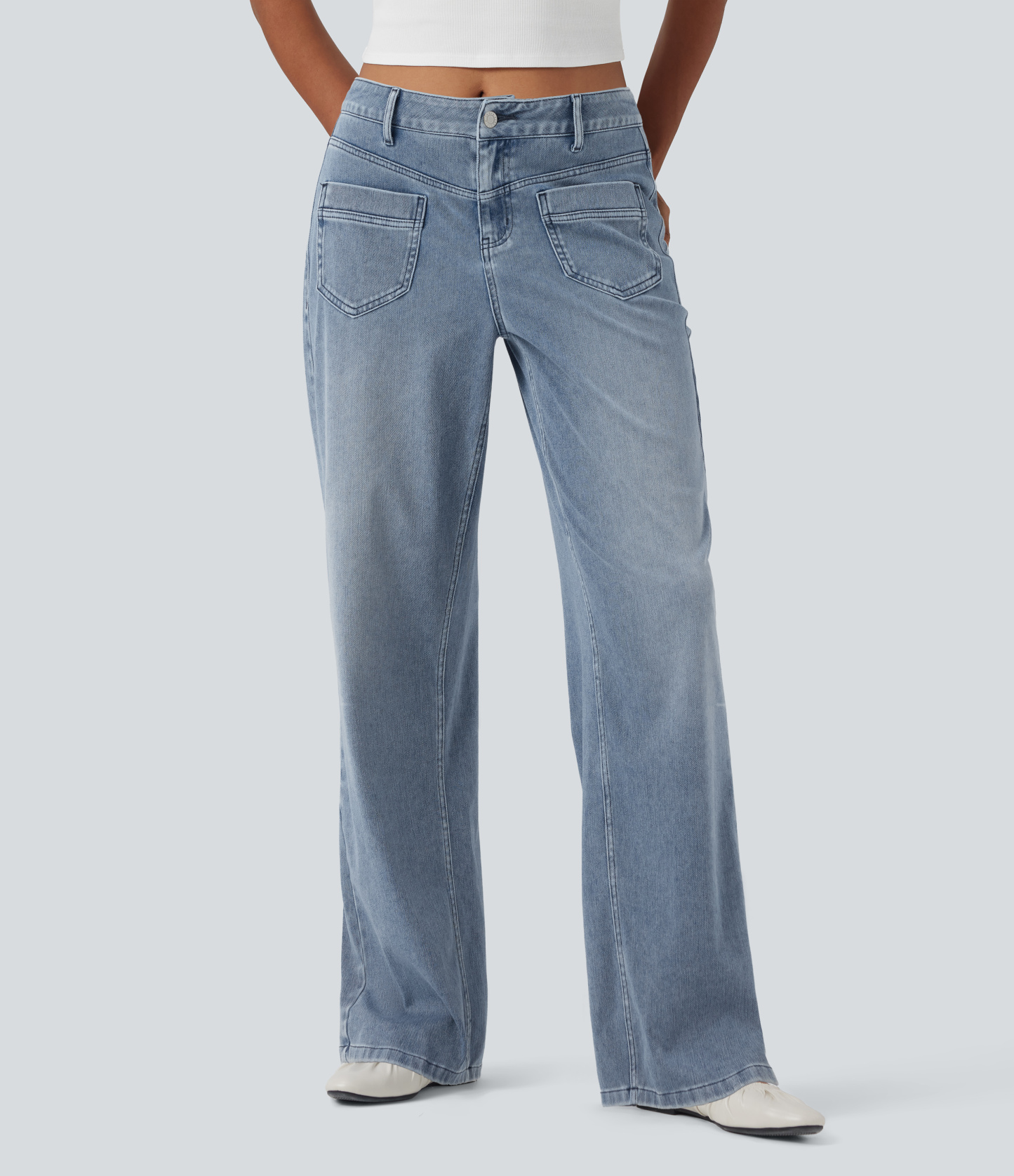 FlexMid Rise Straight Leg Casual Jeans with Pockets
