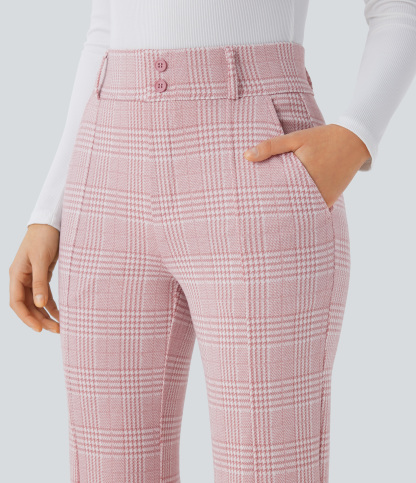 FlexHigh Waisted Decorative Pocket Houndstooth Plaid Work Flare Pants