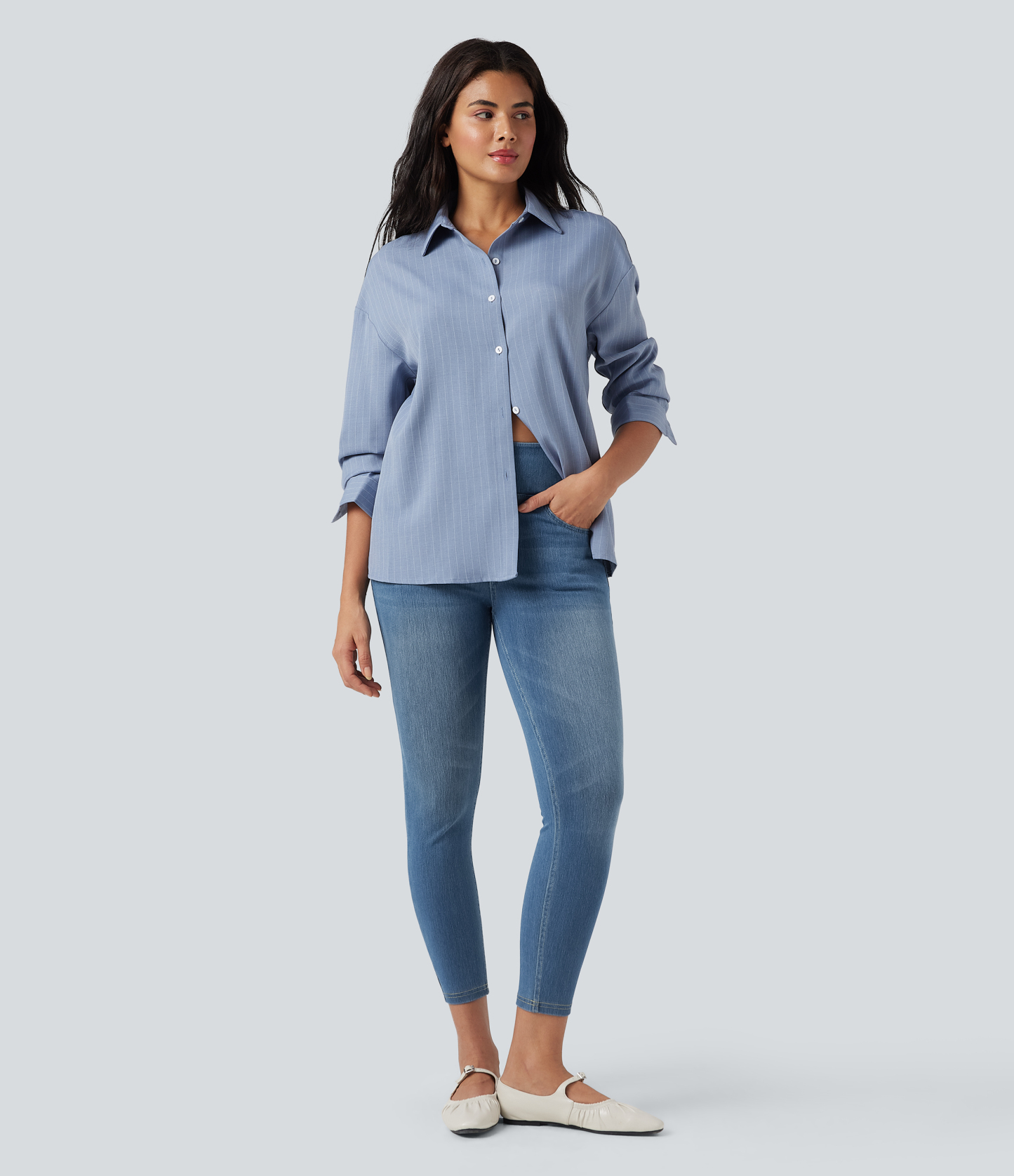 FlexHigh Waisted Pockets Denim Casual Leggings