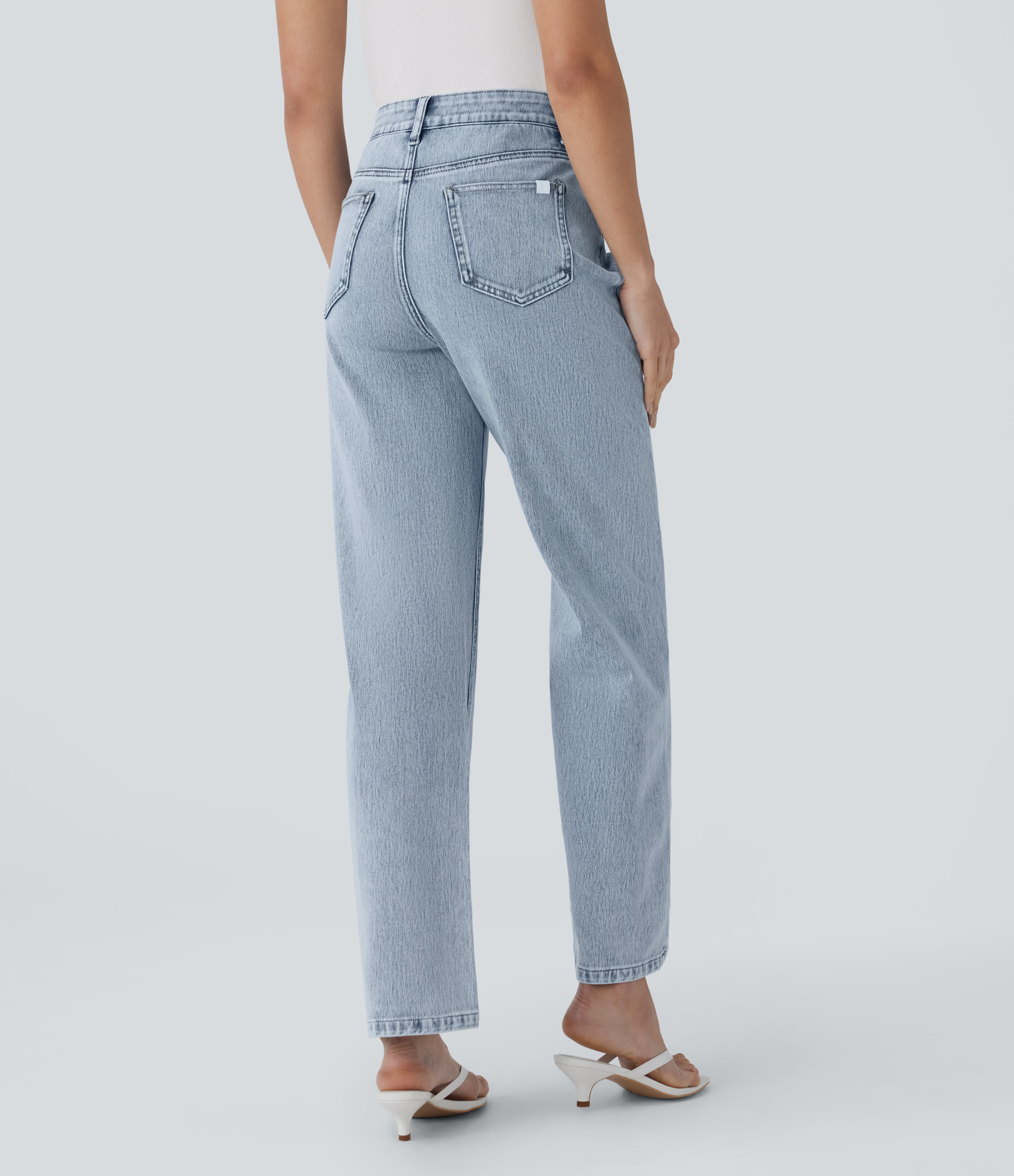 FlexHigh Waisted Zipper Pockets Straight Leg Casual Jeans