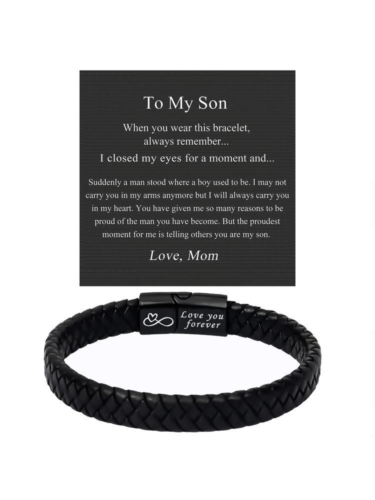 Christmas & Birthday Gift for Son, Meaningful Leather Bracelet for Son from Mom, Stocking Stuff for Son, Casual All-Season Wear, Durable & Stylish Accessory