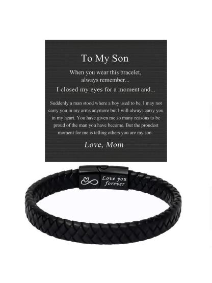 Christmas & Birthday Gift for Son, Meaningful Leather Bracelet for Son from Mom, Stocking Stuff for Son, Casual All-Season Wear, Durable & Stylish Accessory