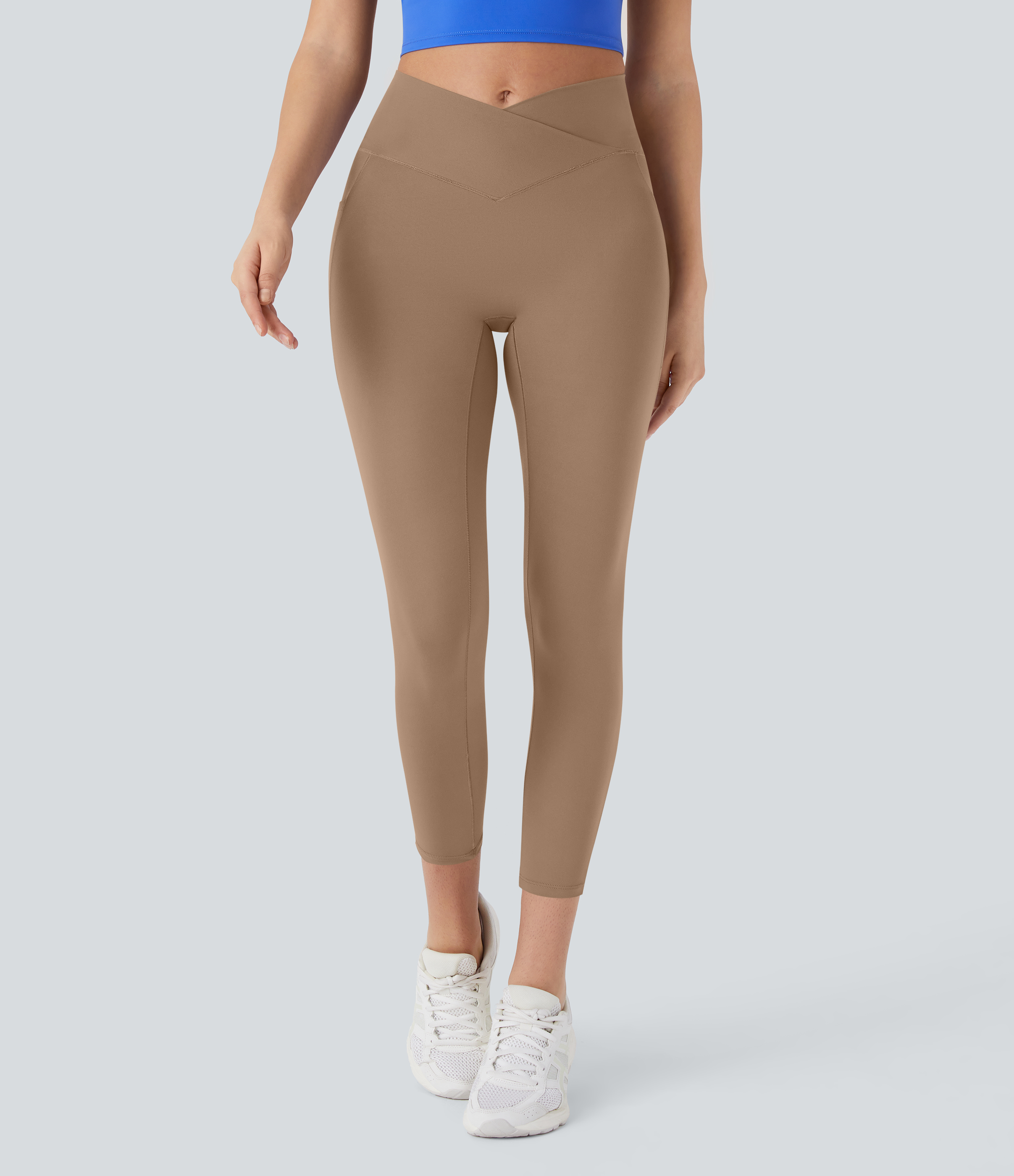 SoftlyZeroHigh Waisted Crossover Pocket Capri Yoga Leggings-UPF50+