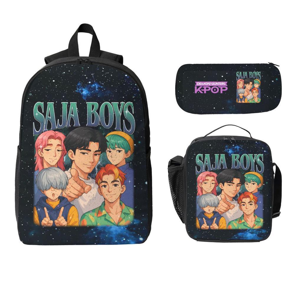 Huntrix K POP School Backpack SAJA BOYS Bags 3PCS Sets for Teens Adults Lightweight Bookbag with Lunch Bag Pencil Case for Middle High School College Students