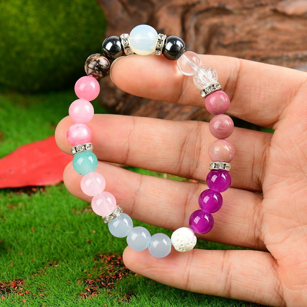 Handmade Crystal Bracelet - Rose Quartz, Tiger's Eye Stone And Mixed Gemstones, Boho Chic Cute Elastic Jewelry, April Birthday Stone, Perfect For Everyday Wear And Gift Giving, Empath Protection, Infused With Prosperous Energy
