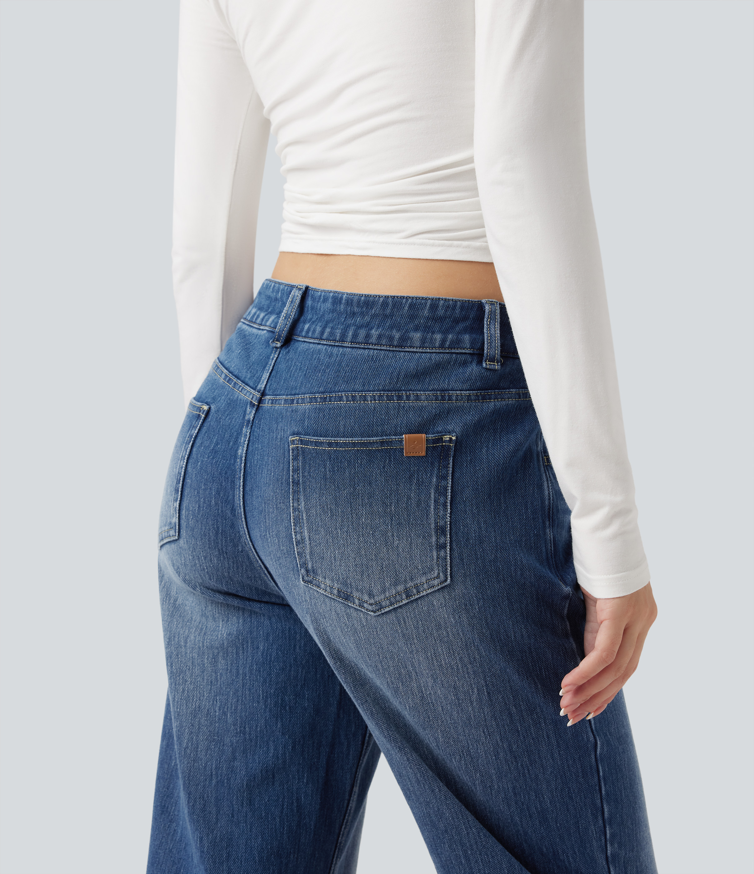 FlexAsymmetric Low Rise Straight Leg Casual Jeans with Pockets