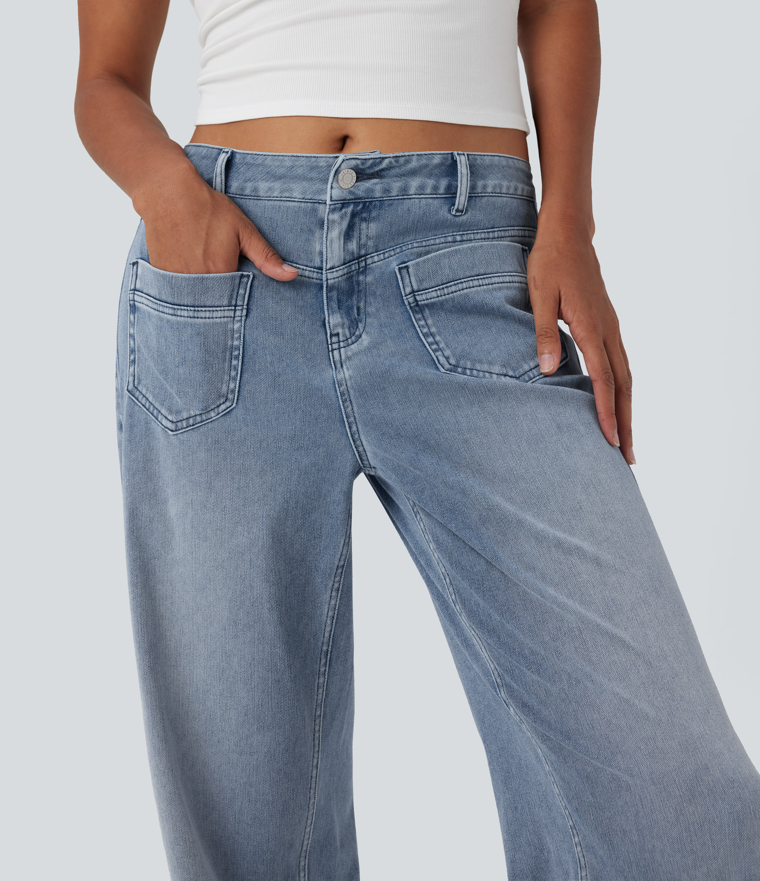 FlexMid Rise Straight Leg Casual Jeans with Pockets