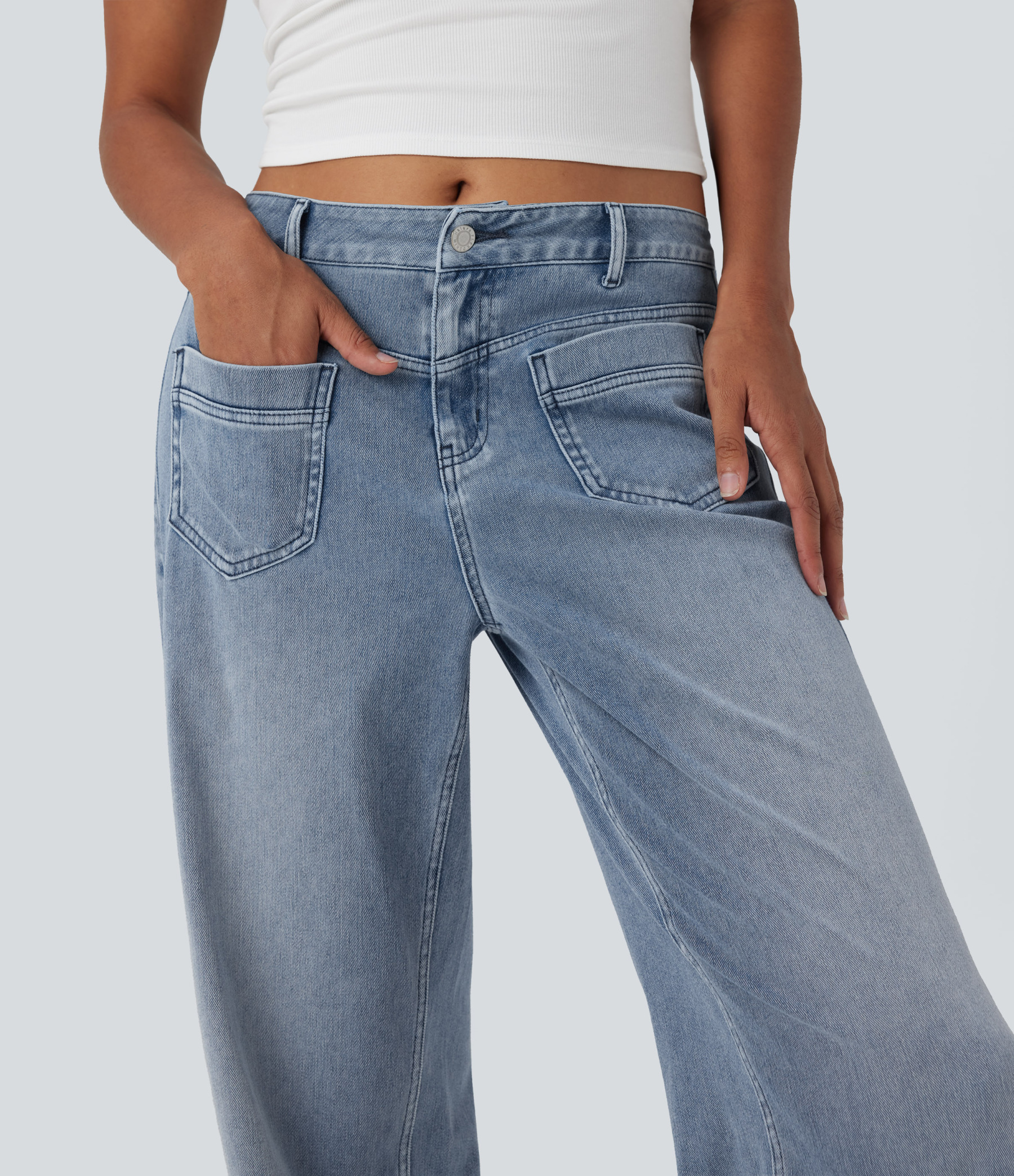 FlexMid Rise Straight Leg Casual Jeans with Pockets