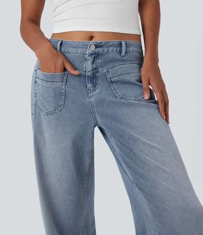 FlexMid Rise Straight Leg Casual Jeans with Pockets