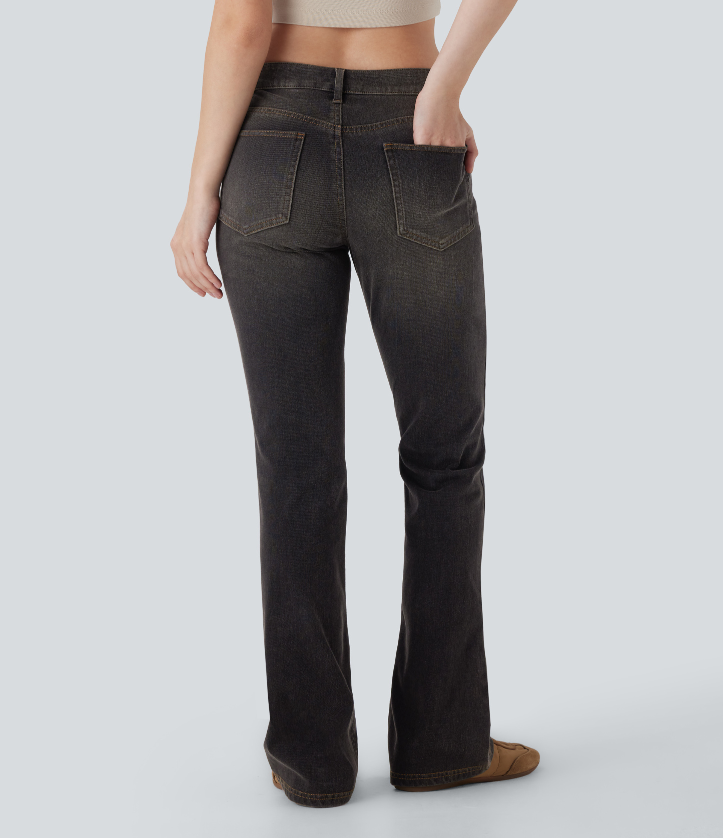 FlexLow Rise Pockets Washed Casual Bootcut Jeans