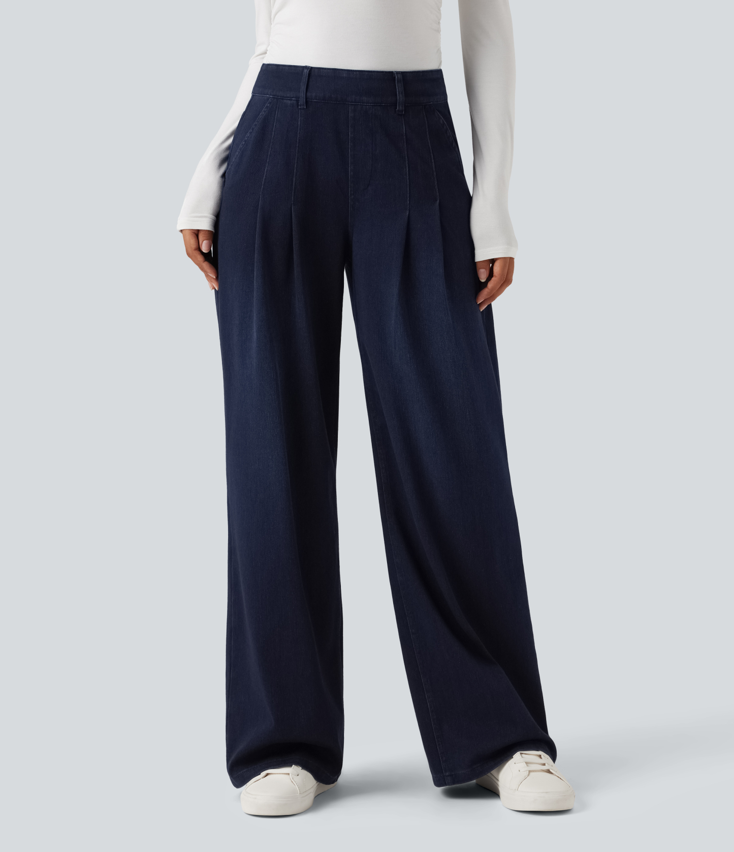 FlexMid Rise Wide Leg Casual Jeans with Pockets