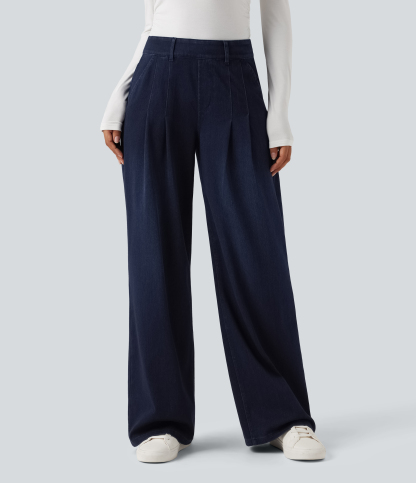 FlexMid Rise Wide Leg Casual Jeans with Pockets