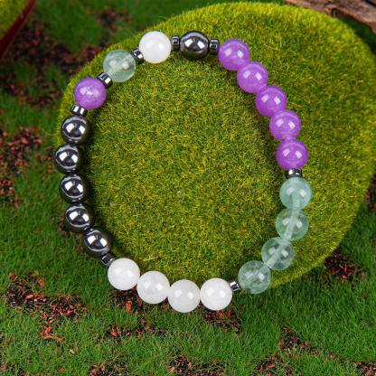Crystal Bracelet - Allotherapy Focus And Clarity Aid, 8mm Bead Jewelry For Determination And Concentration, Physical Form Elastic Wrist Rosary, Brings Serenity & Luck Colorblock Beaded Crystal Bracelet
