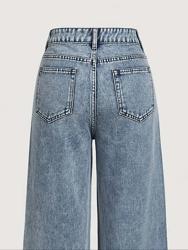 Women's Elegant High-Waisted Wide-Leg Jeans, Fitted Woven Fabric, Rhinestone Embellished, All-Season Fashion Pants