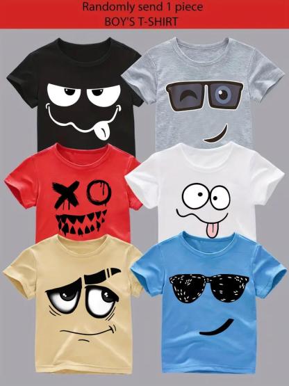 Boys' Summer Fashion Long Sleeve T-Shirt, Random Style Print Tee, Casual Fitted Design, Comfortable & Versatile Gift Idea