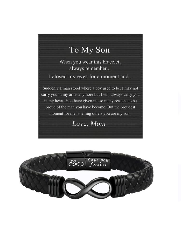Christmas & Birthday Gift for Son, Meaningful Leather Bracelet for Son from Mom, Stocking Stuff for Son, Casual All-Season Wear, Durable & Stylish Accessory