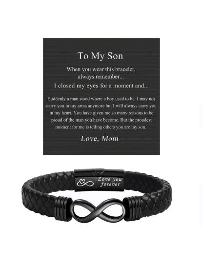 Christmas & Birthday Gift for Son, Meaningful Leather Bracelet for Son from Mom, Stocking Stuff for Son, Casual All-Season Wear, Durable & Stylish Accessory