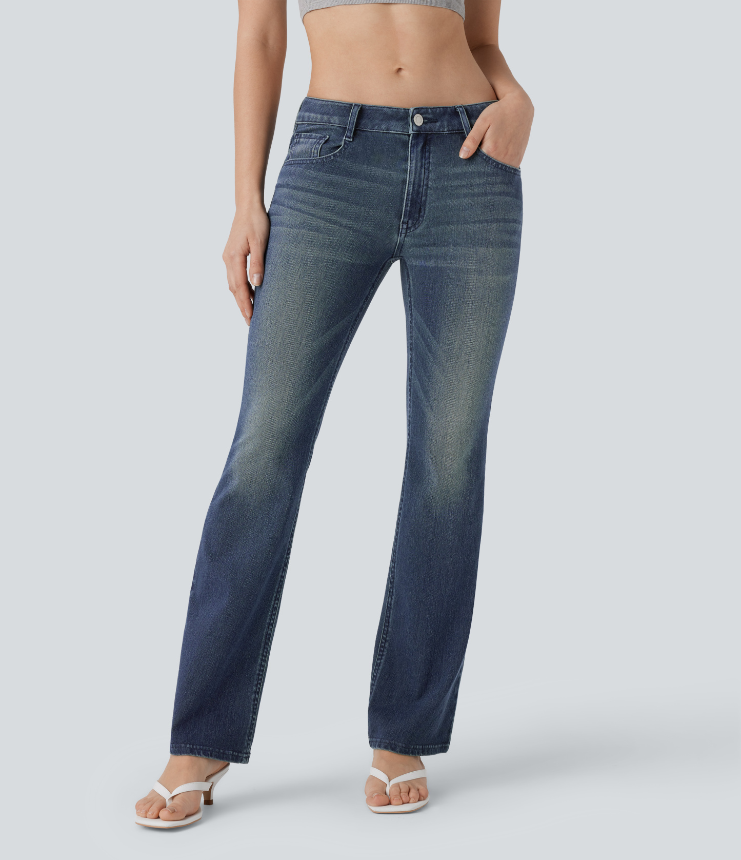 FlexLow Rise Pockets Washed Casual Bootcut Jeans