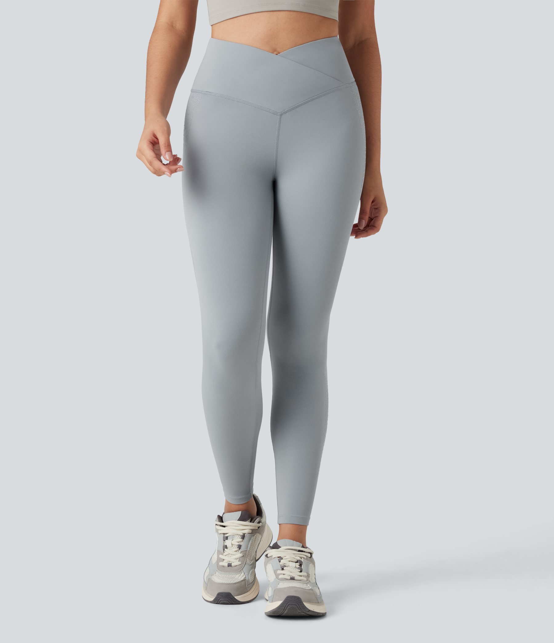 SoftlyZeroHigh Crossover Waisted Skinnny Yoga 7/8 Leggings with Pockets-UPF50+