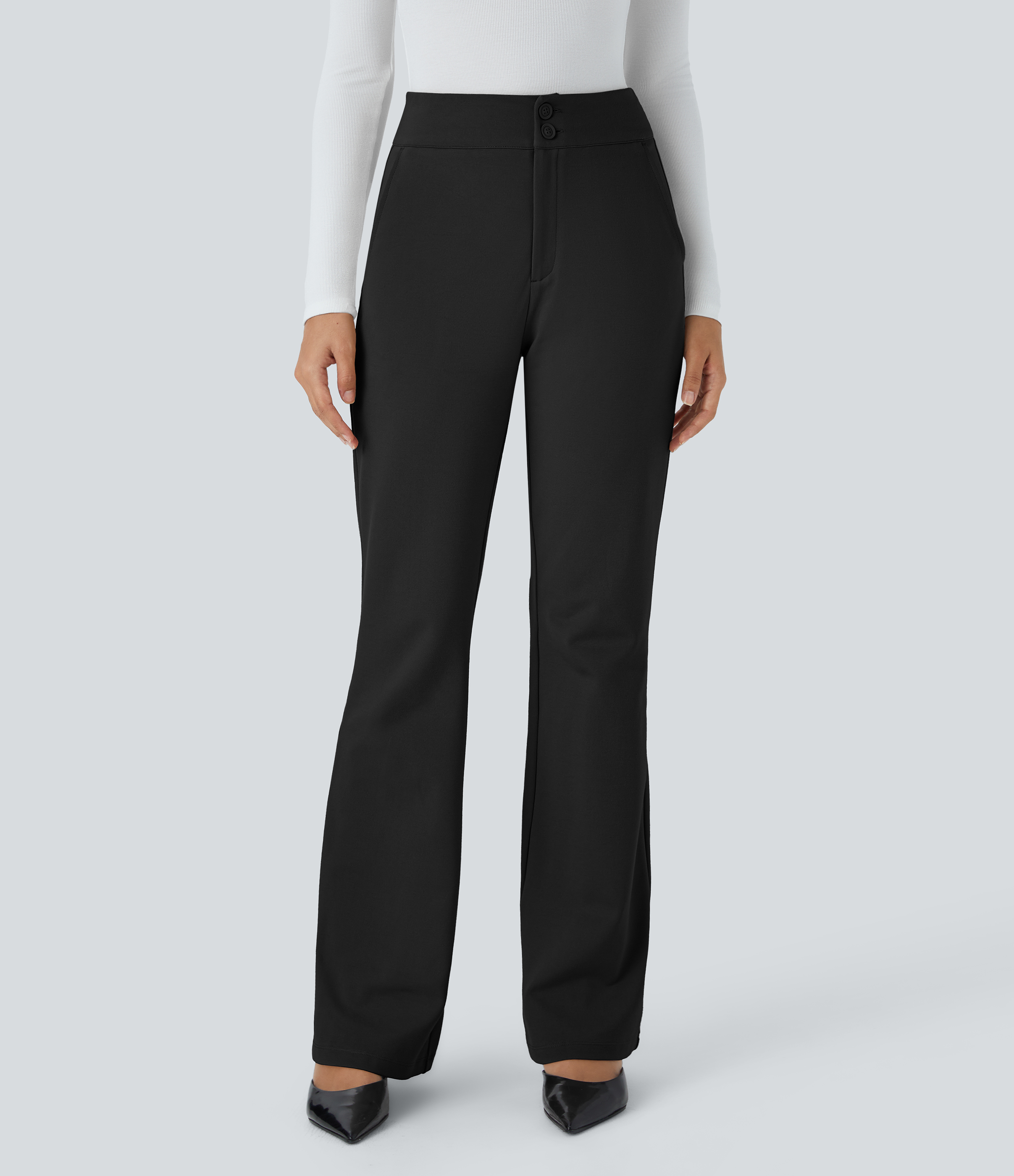 FlexHigh Waisted Zipper Pocket Slim Fit Work Pants