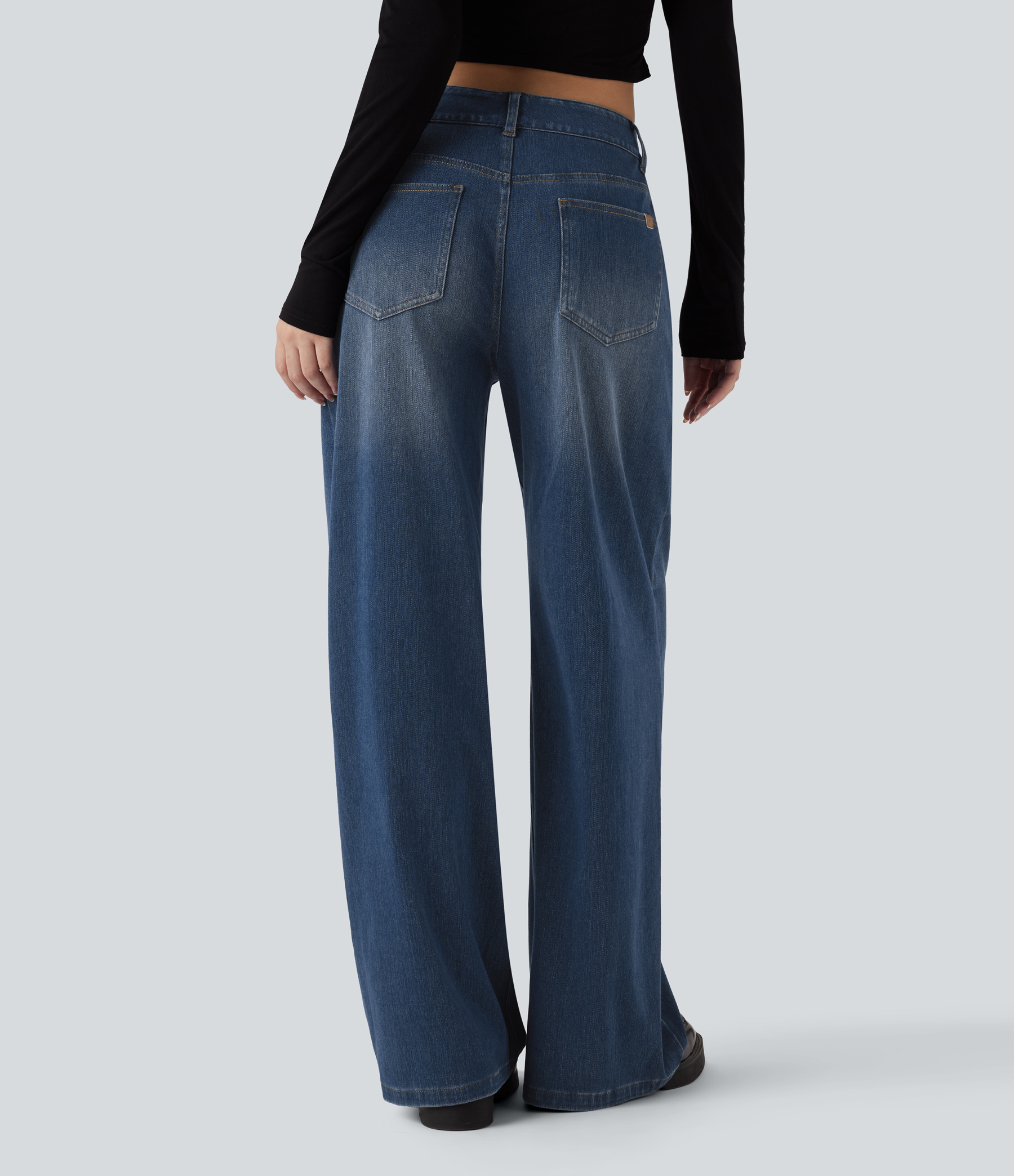 FlexMid Rise Wide Leg Casual Jeans with Pockets
