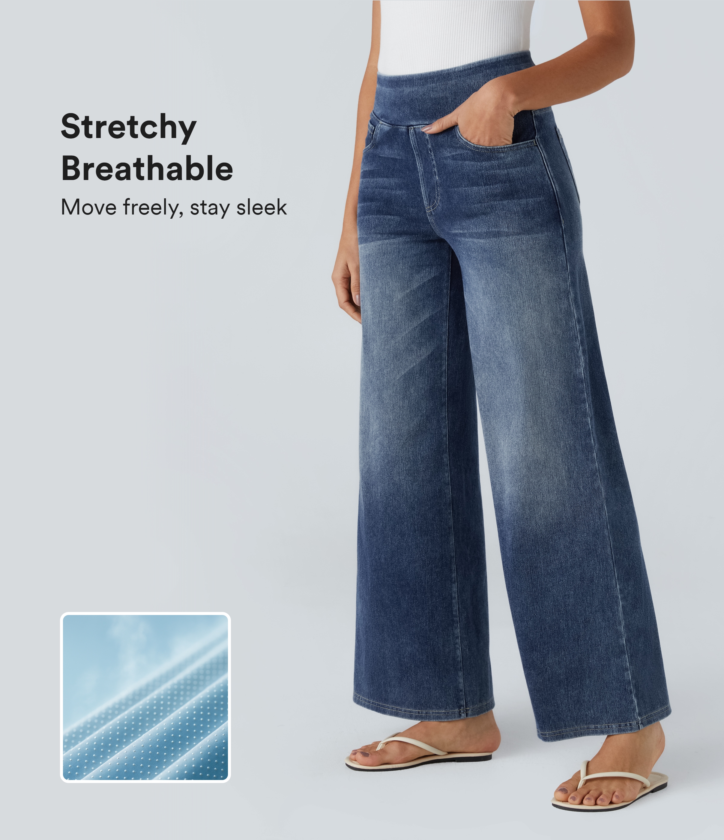 FlexHigh Waisted Pockets Baggy Wide Leg Washed Casual Jeans